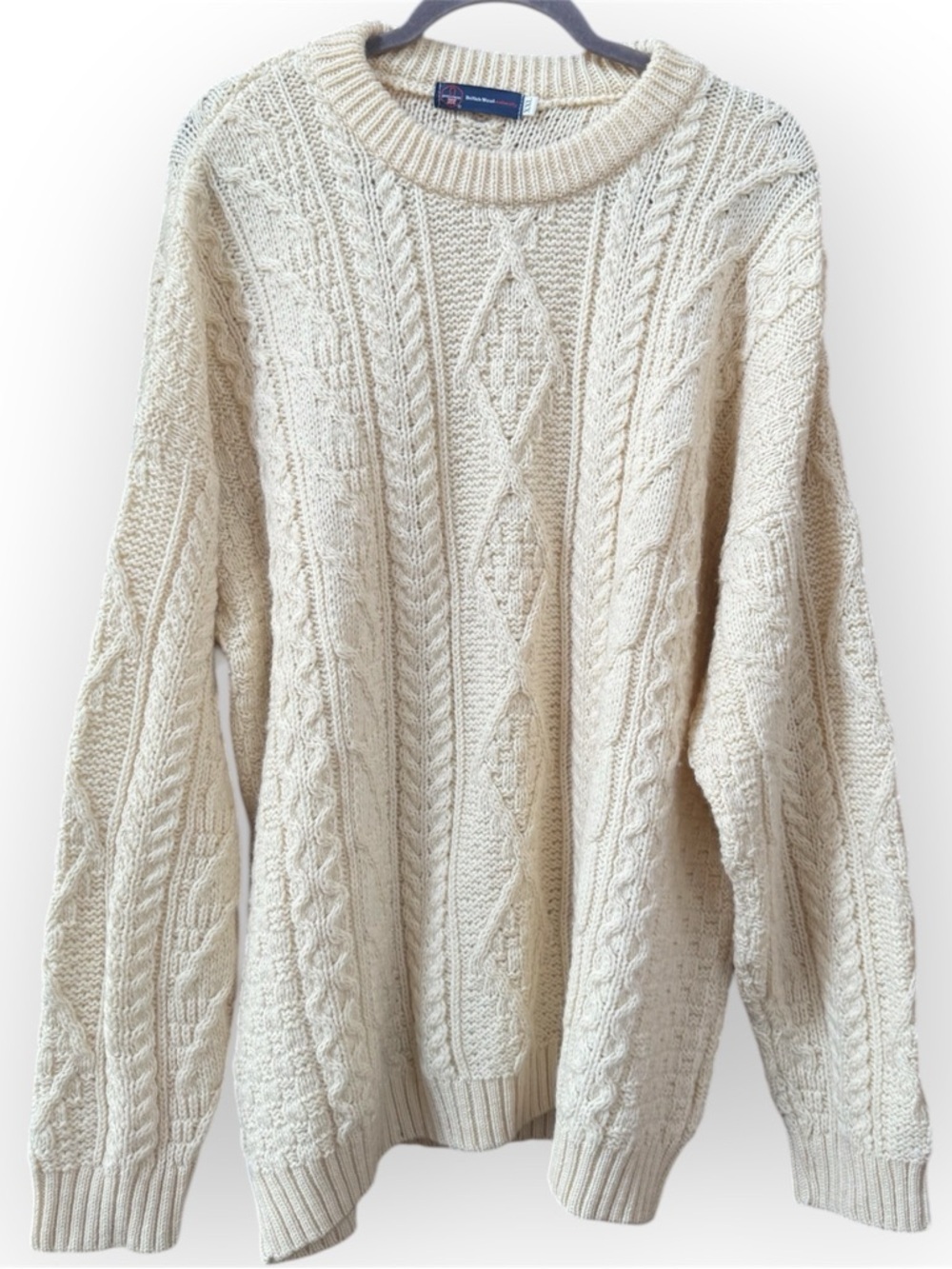 Vintage chunky Cable Aran fisherman Knit Crewneck Sweater - Cream EUC